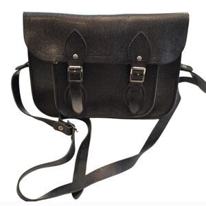 The Cambridge Satchel Company 11” Medium Glitter Black Crossbody Bag Leather